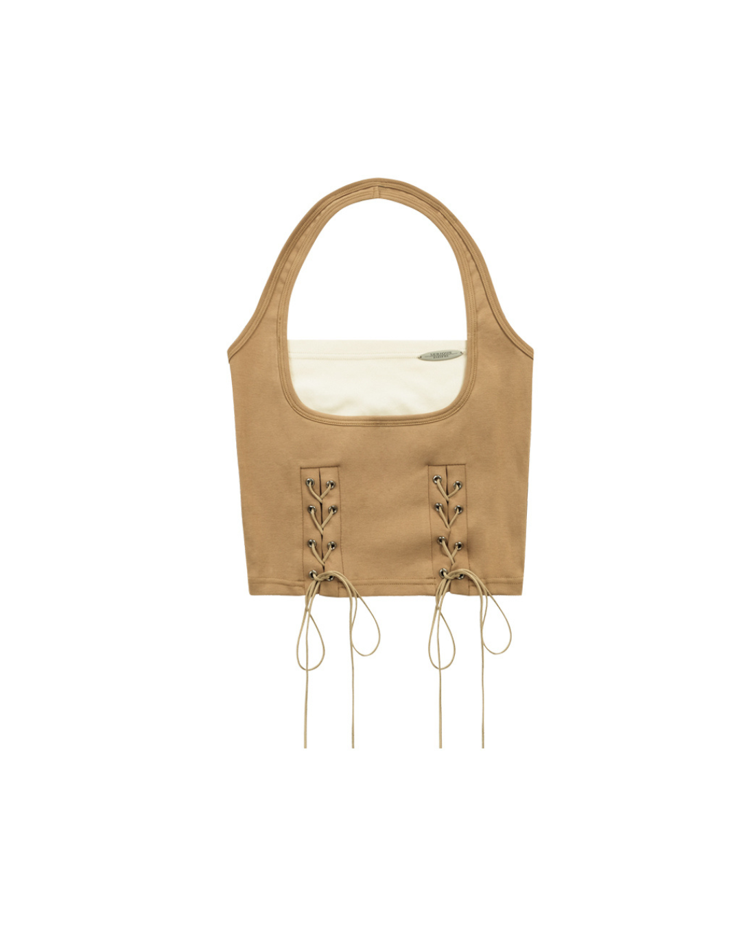 정사각형 갈색 홀터 넥