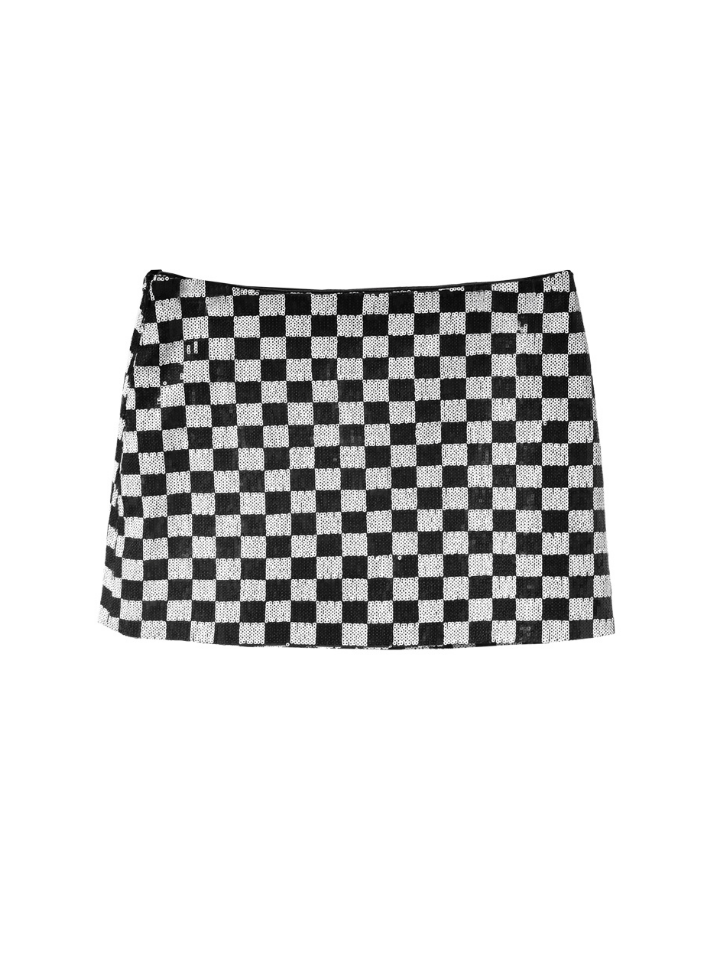 Monochrome Check Sequined Skirt