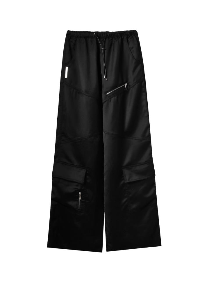 지퍼 디자인 검은 캐주얼 바지