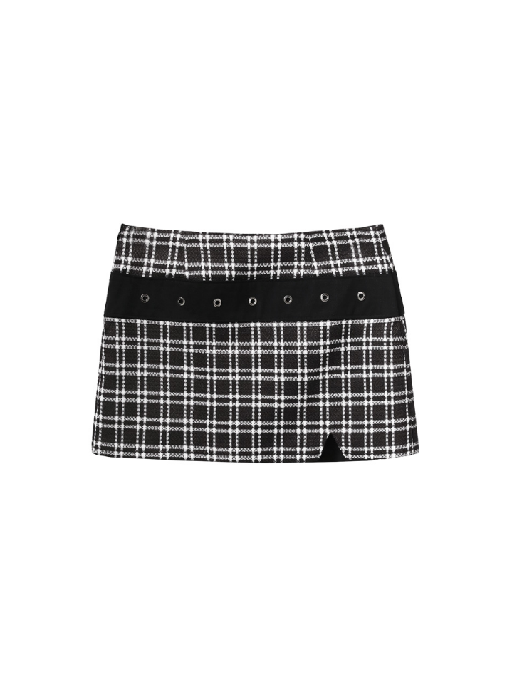 Monochrome Check Slit Short Skirt