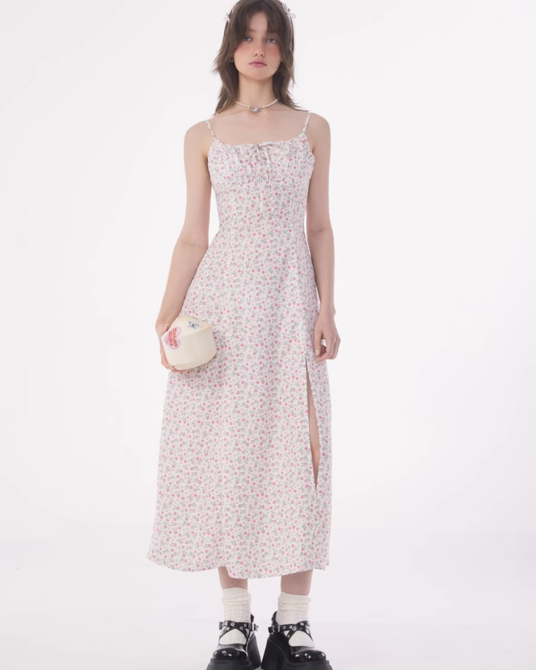 레트로 격자 무늬 카미솔 드레스