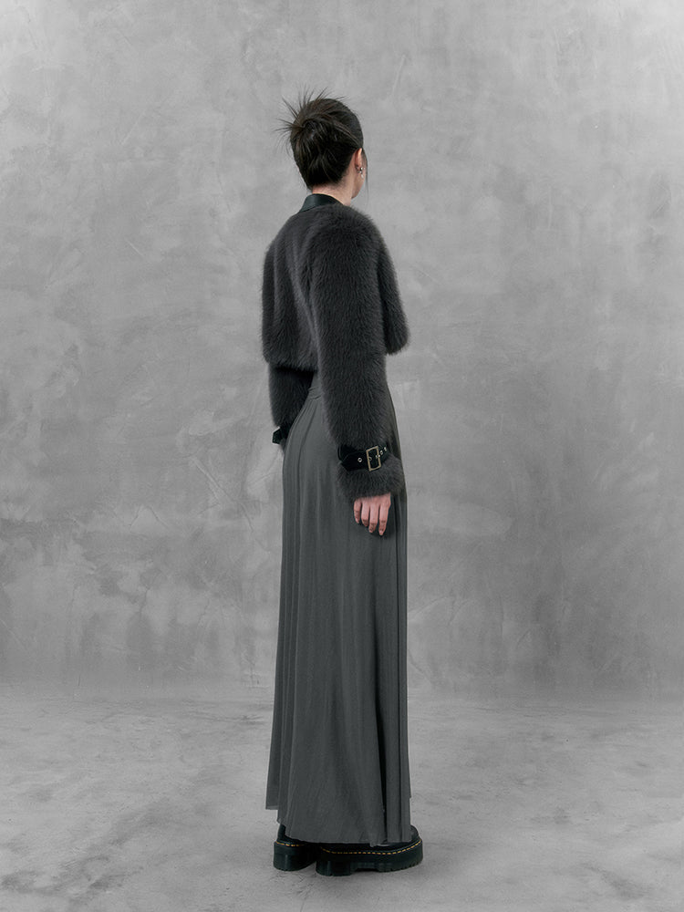 Faux layered leather fur short jacket