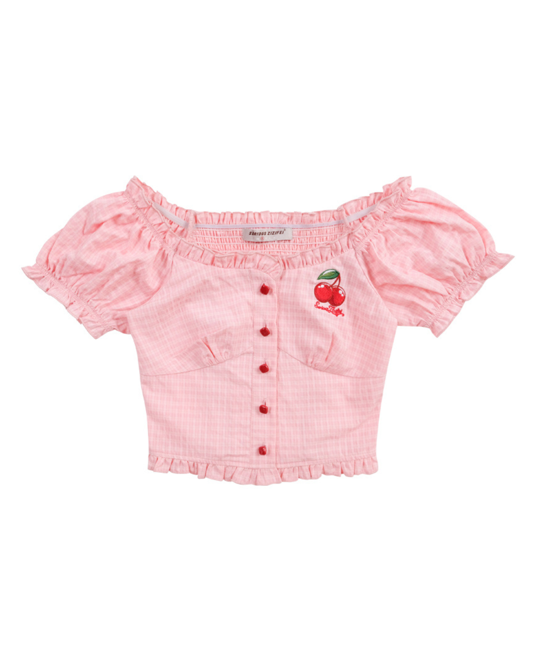 정사각형 목 체리 블라우스