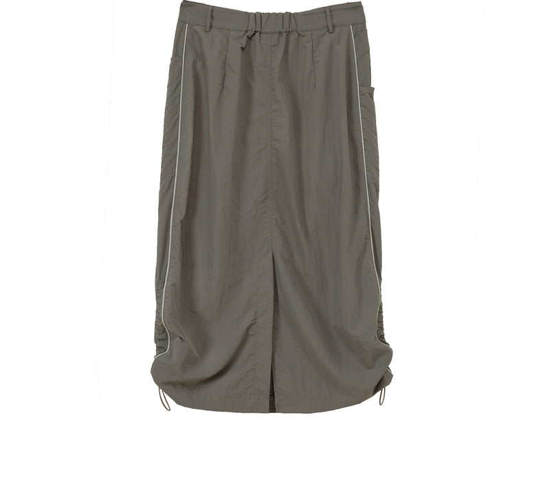 Side gather mid-length skirt