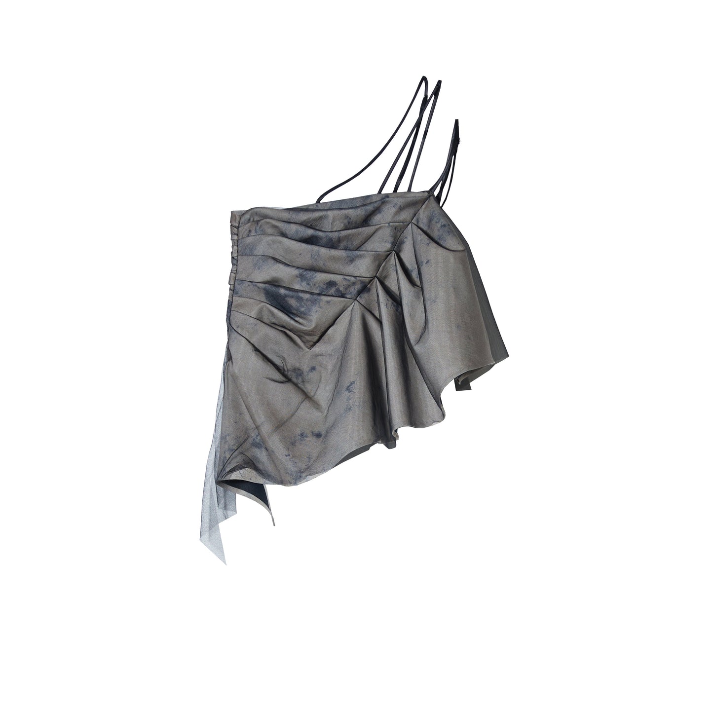 주름 장식 디자인 원 숄더 민소매 모양의 상단