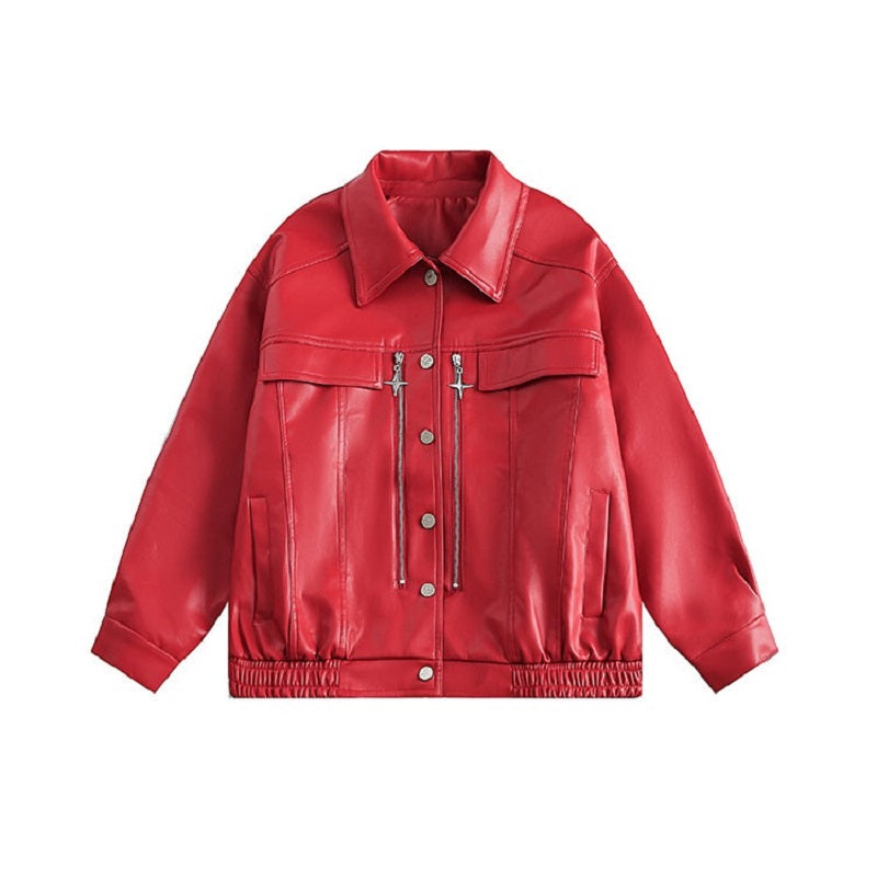 매력 디자인 금속 가죽 자켓