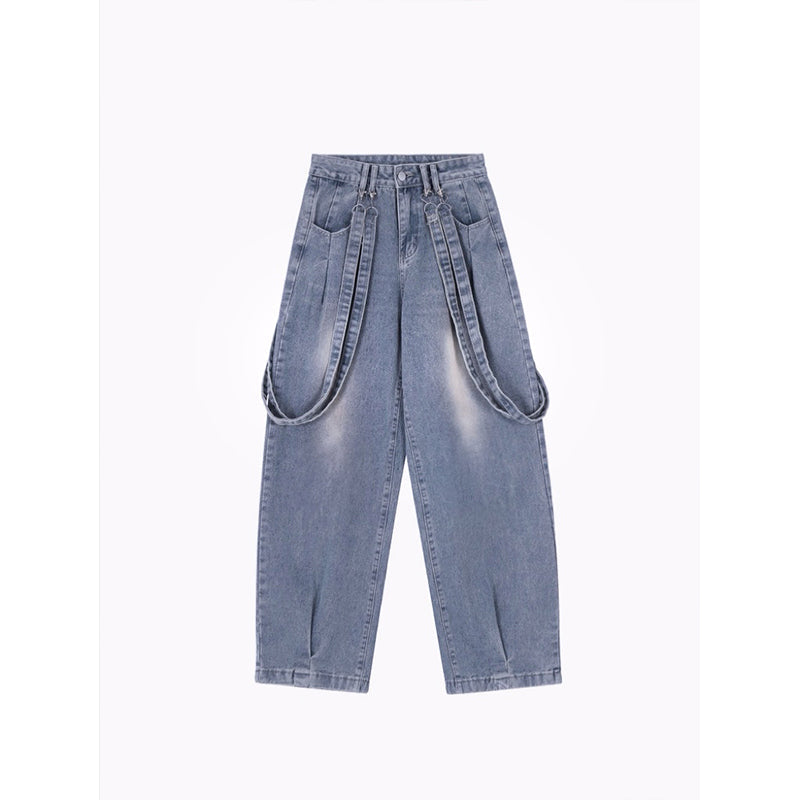 Suspender Loose Denim Pants
