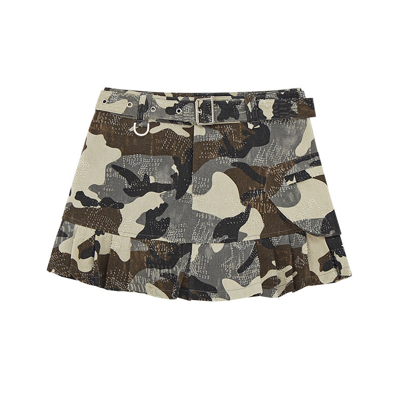 위장 인쇄 프릴 미니 스커트