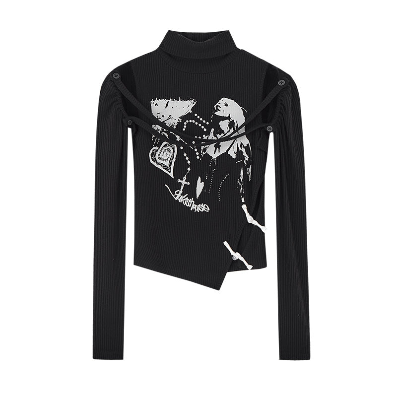 Side Open Cross Strap High Neck Top