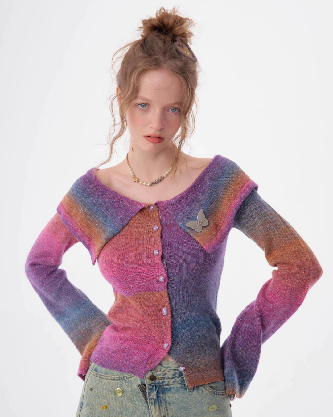 Big Color Flared Sleeve Knitted Tops