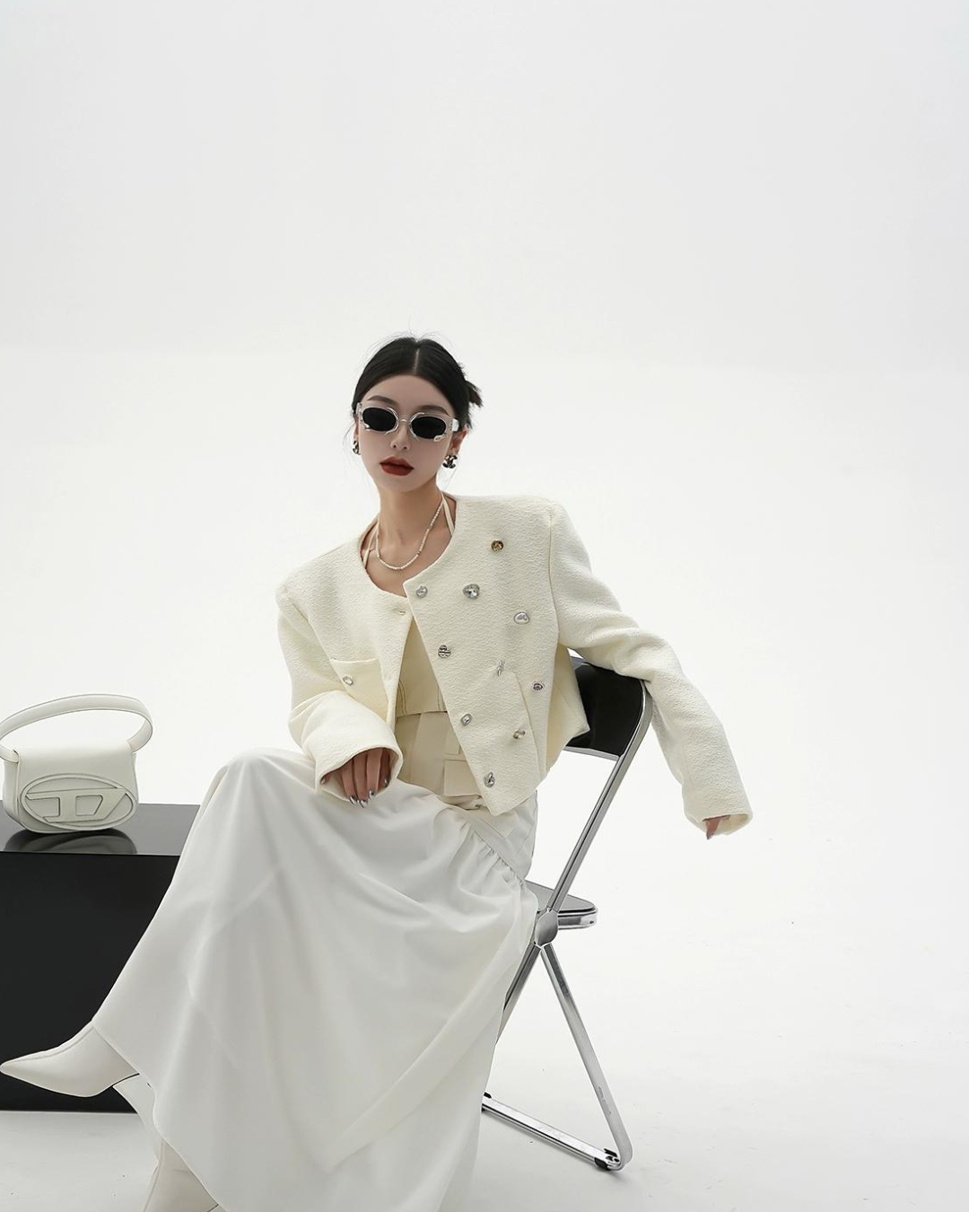 다이아몬드 트위드 짧은 재킷