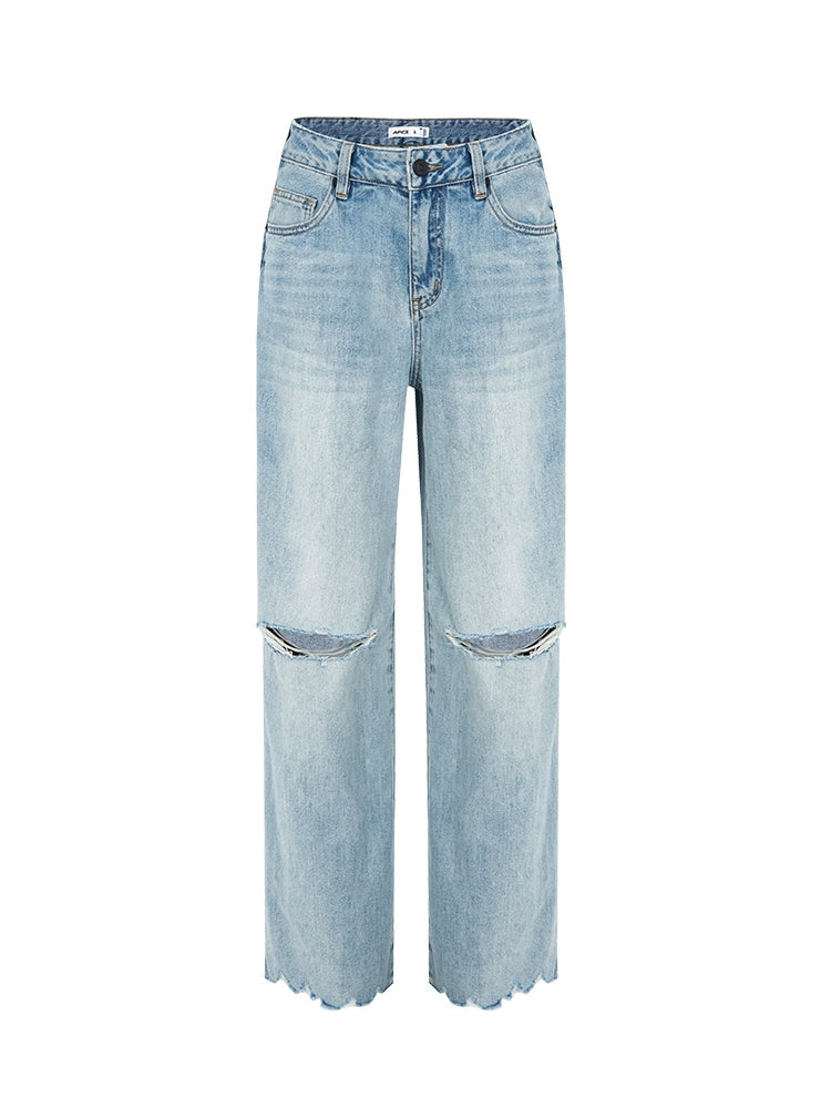 Washed Old Loose Straight Leg Jeans Pants