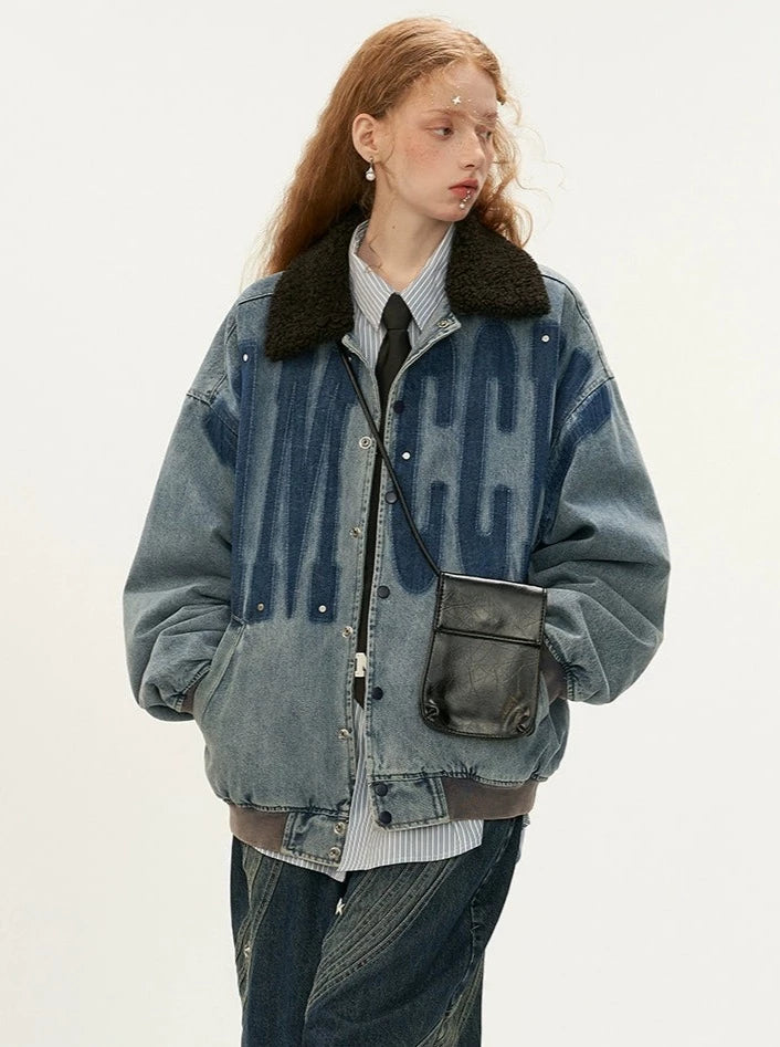 Vintage Washed Fur Collar Denim Jacket – UrbanSheek