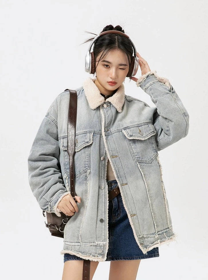 Roll-lapel lamb wool denim jacket – UrbanSheek