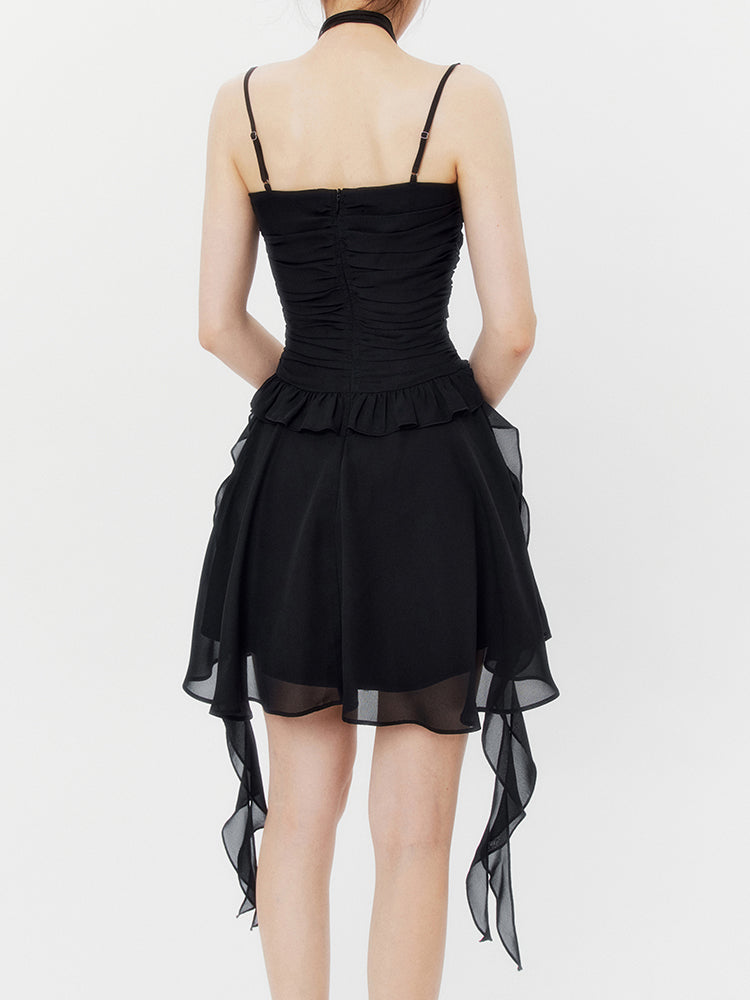 Fairy Chiffon Ruched Ruffle Halter Cami Dress