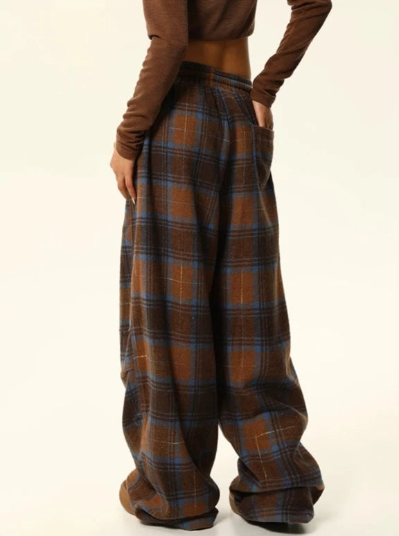 American retro plaid casual pants