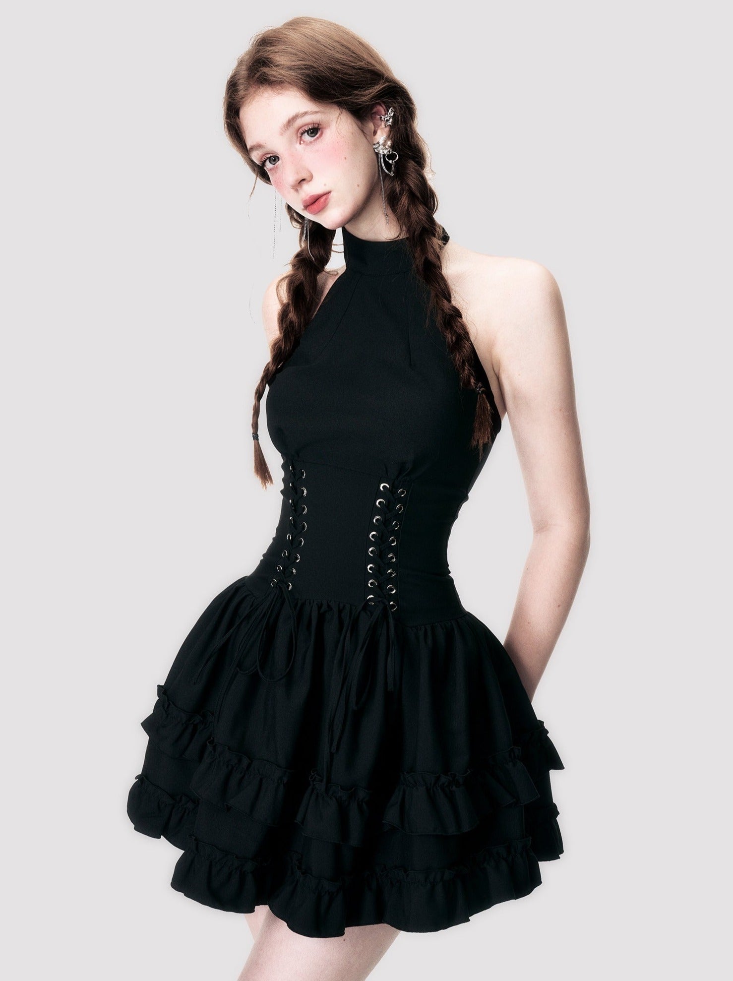 Halter Neck Lace-Up Ruffle Dress – UrbanSheek