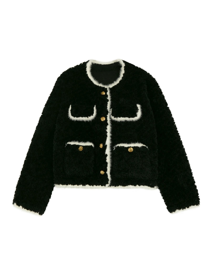Black small fragrant lamb wool coat