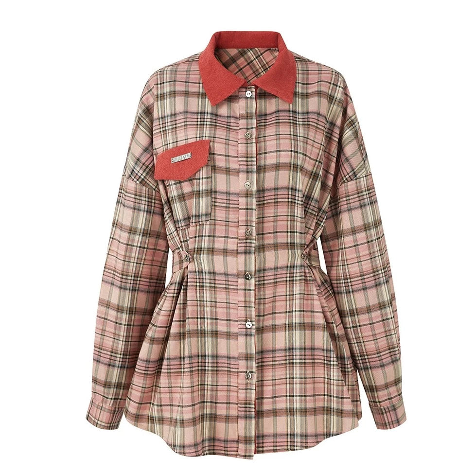 격자 무늬 코트와 스커트 세트