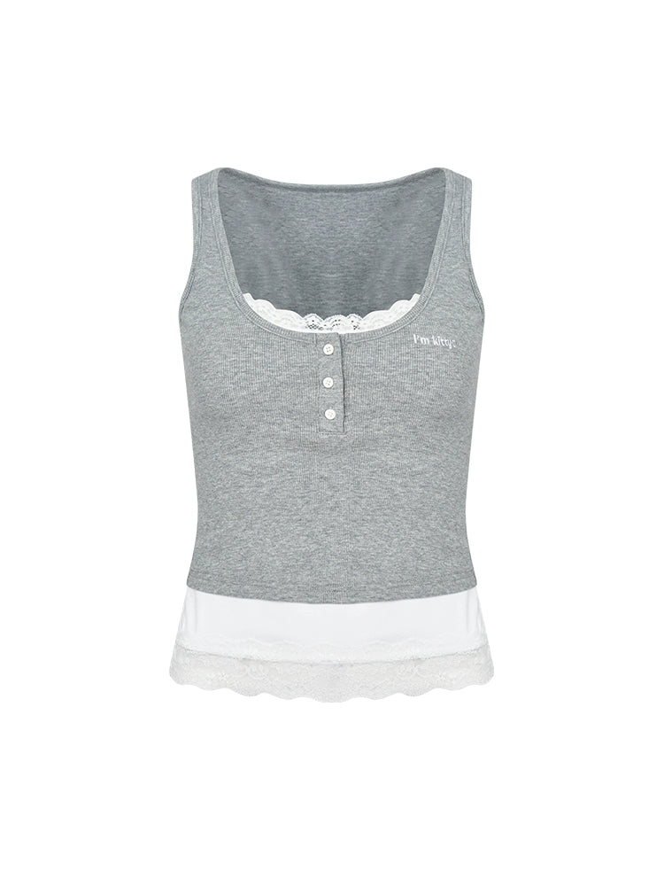 American Sweet Babes Lace Ribbed Top