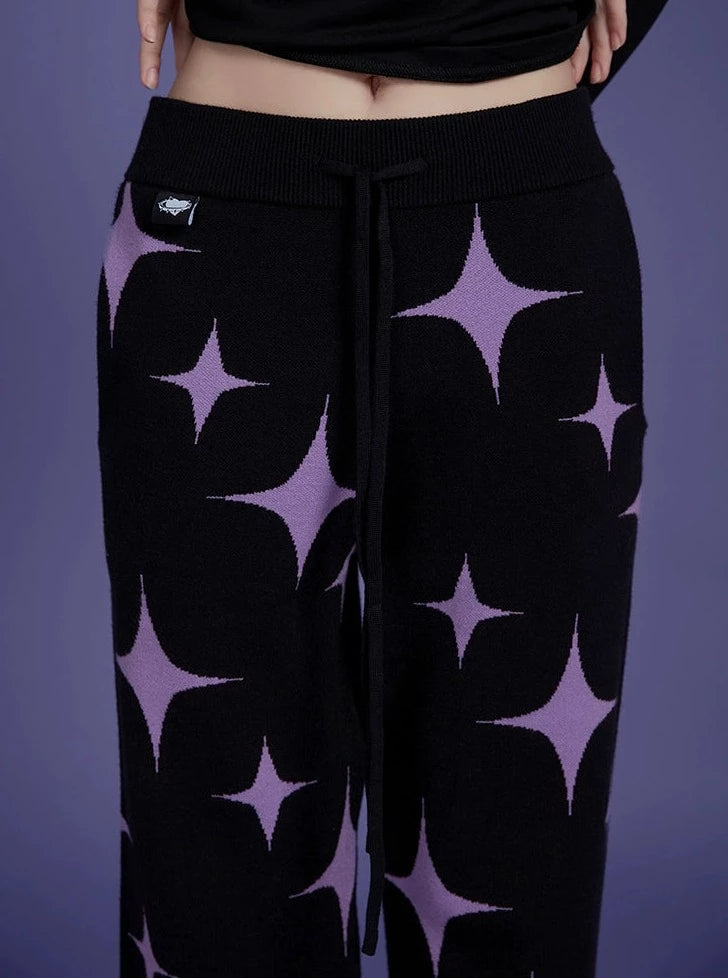 pantalon tricoté noir violet étoiles sweet cool