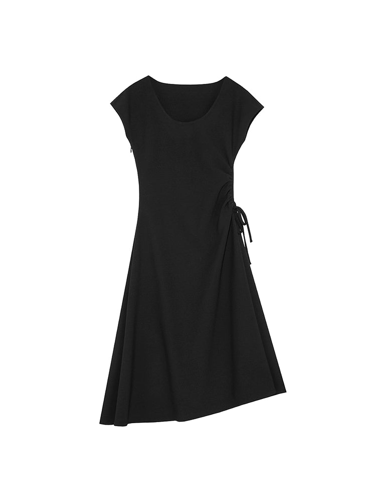 게으른 UV 넥 드로스트링 드레이프 드레스