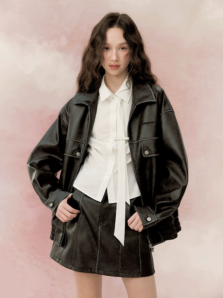 Loose leather jacket + skirt Set-up – UrbanSheek