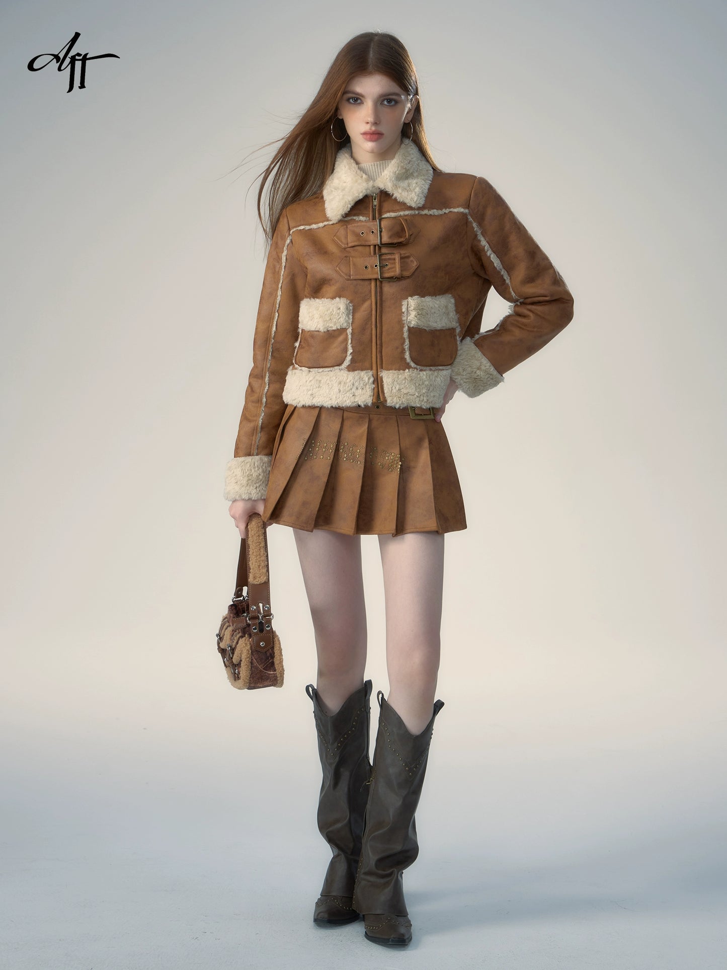 Vintage Hot Diamond Suede Preppy Pleated Skirt