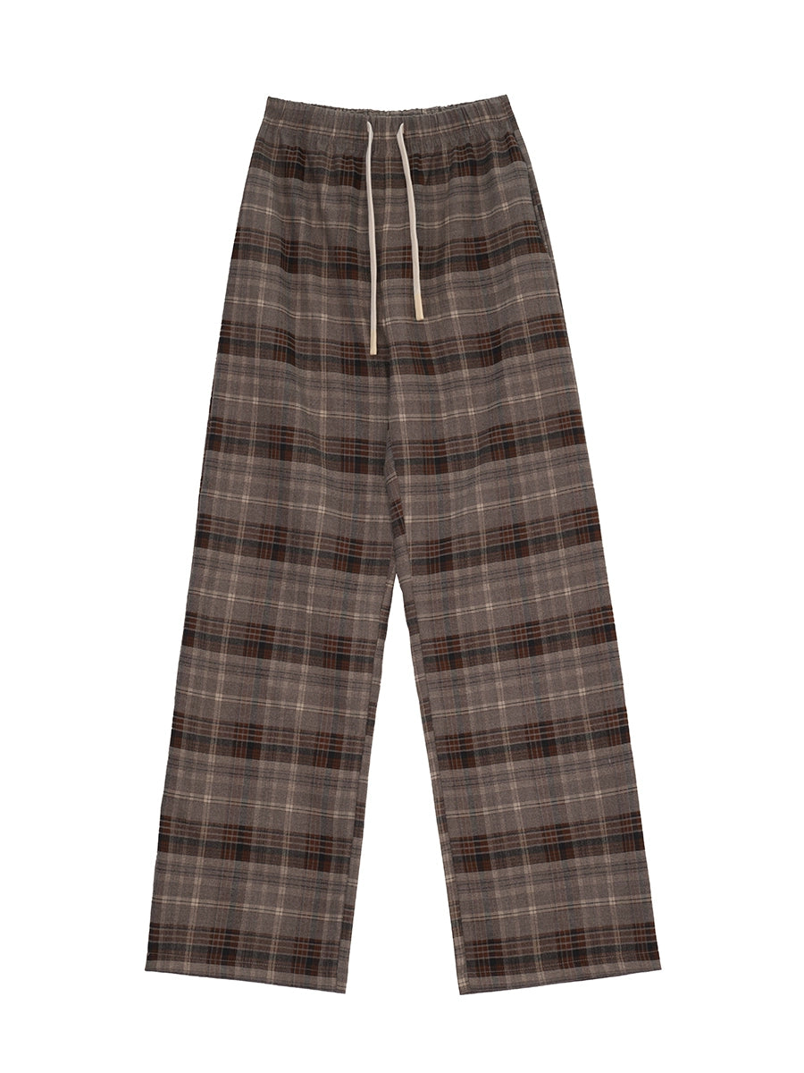 Retro draped plaid mopping pants
