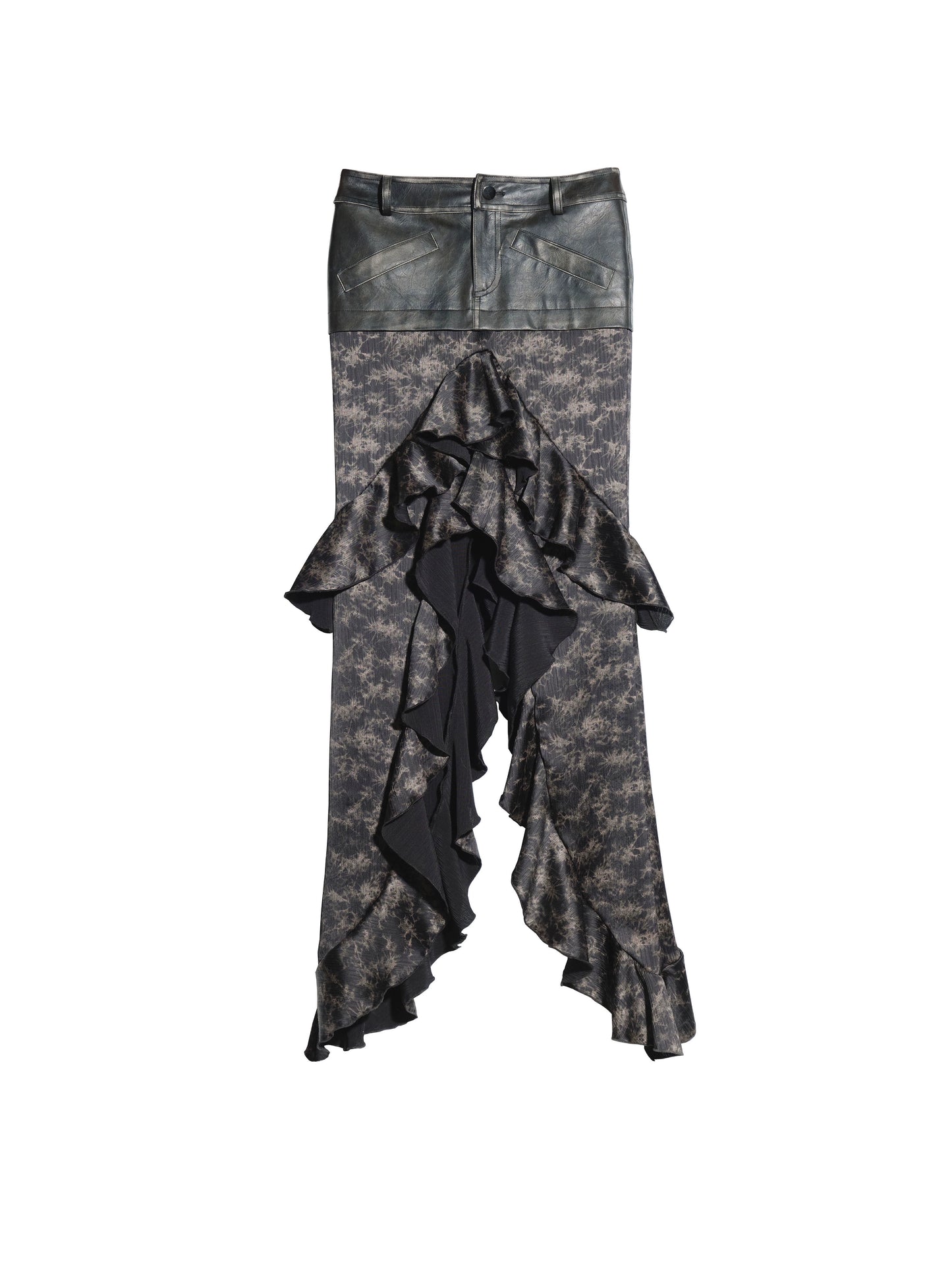 패치 워크 넥타이 염색 새틴 주름 맥시 치마