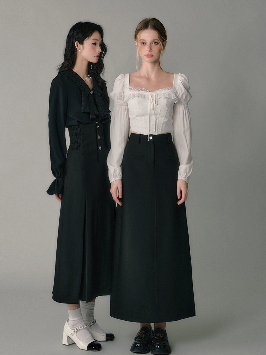 프렌치 셔츠 하이 허리 치마 세트
