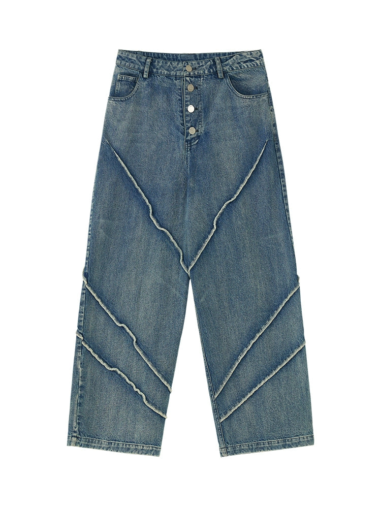 button wash straight-leg pants