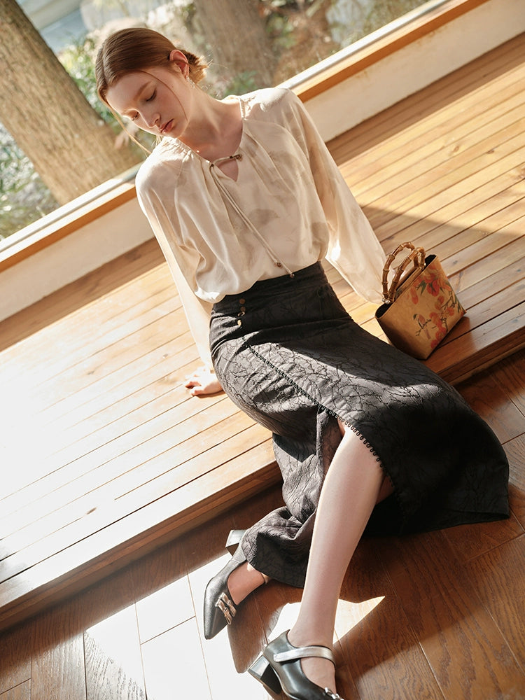 중국식 경량 민족 스타일 프린트 탑