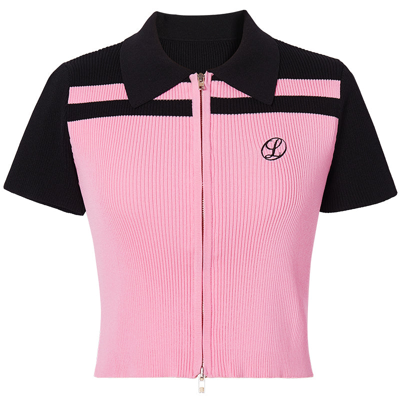 Raglan design front zipper slim shirt