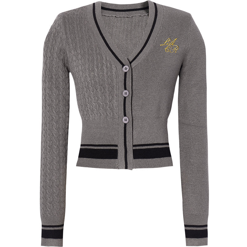 학교 스타일 비대칭 니트 가디건