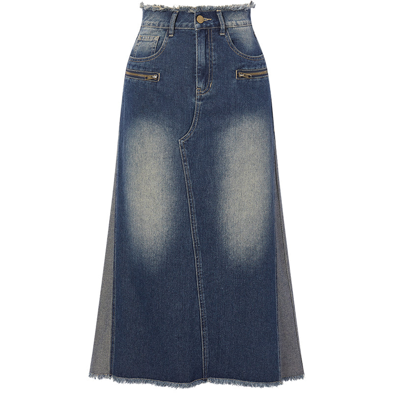 Jupe en denim bicolore A-line