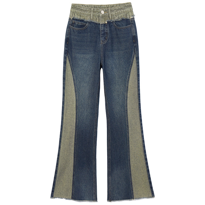 Two-tone color lace-up jeans