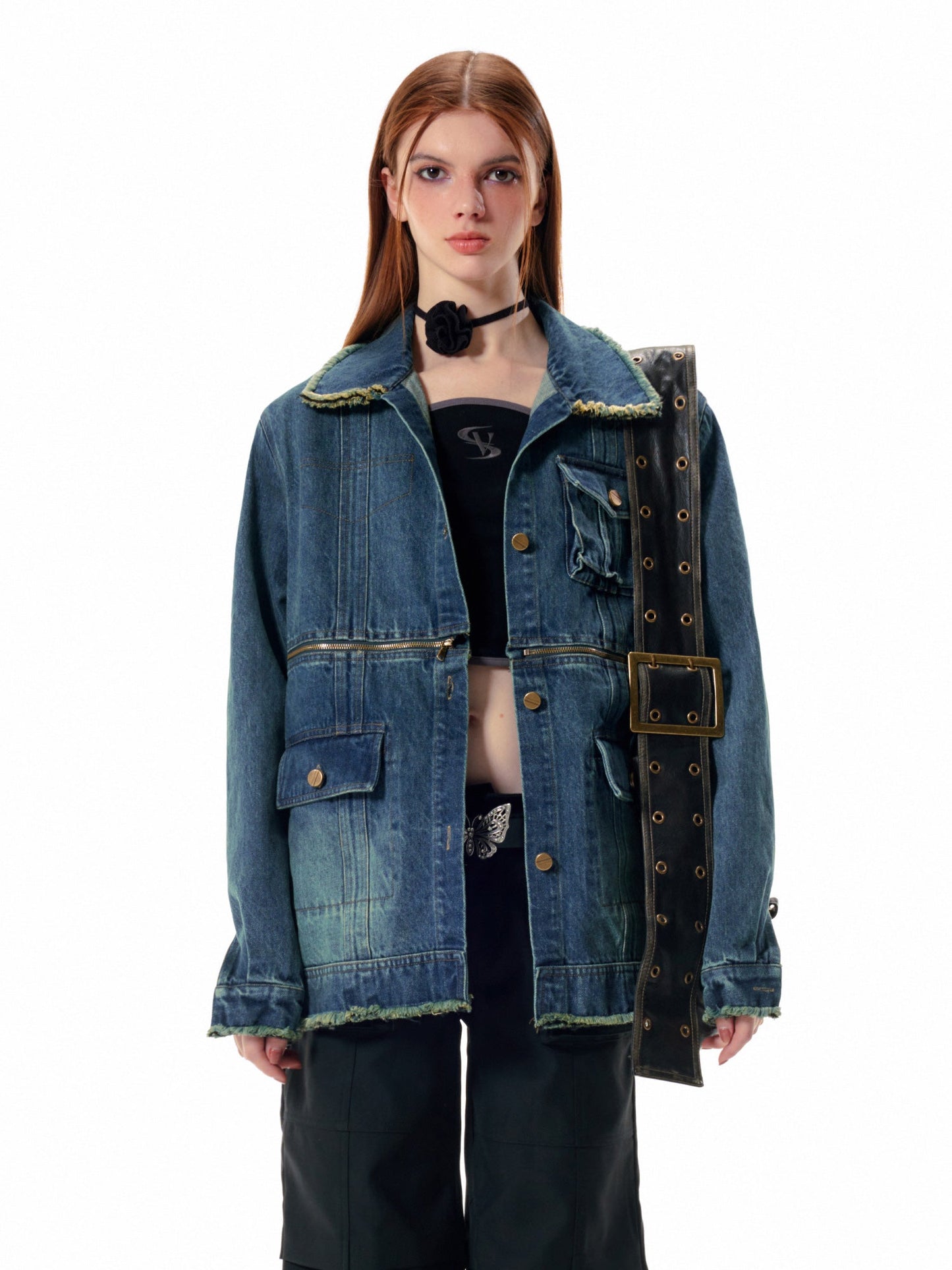 Oversized 2-way Zipper Denim Jacket