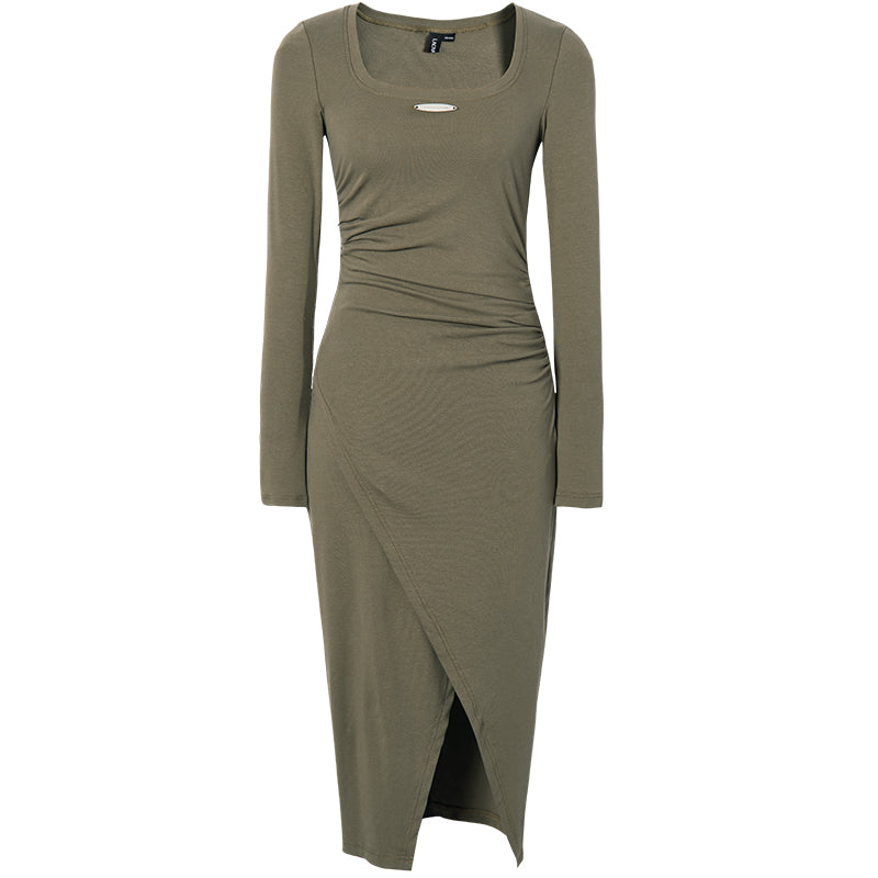 슬릿 셔링 슬림 드레스