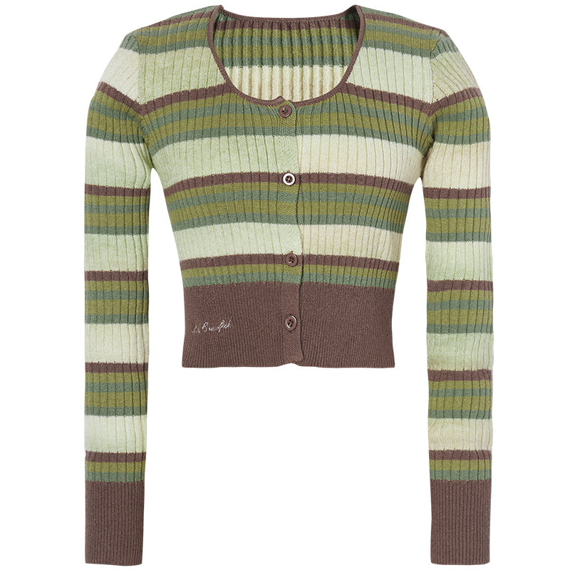 컬러 테두리 슬림 짧은 니트 탑