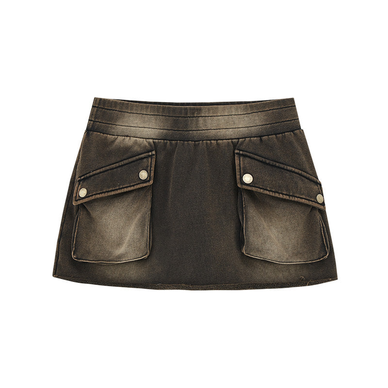 Washed Collar Dollman Hoodie Top & Mini Skirt Setup