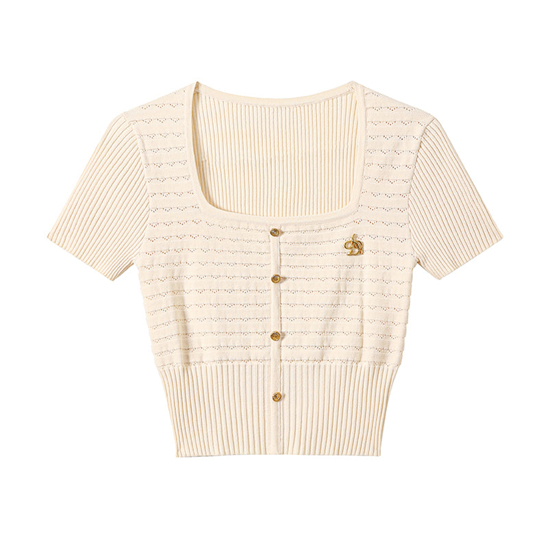 정사각형 목 짧은 슬림 니트