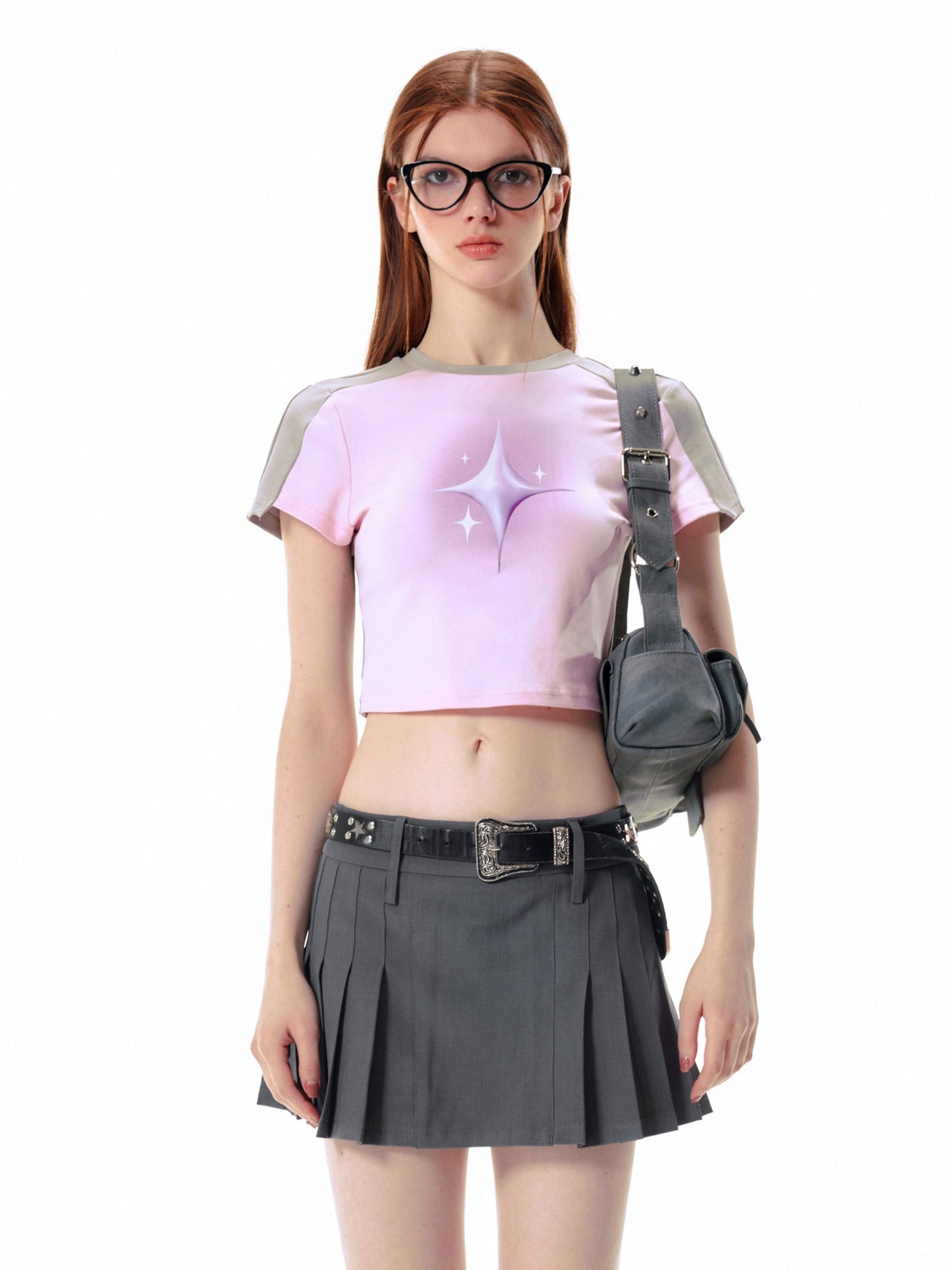 Star Print Bicolor Short T-Shirt