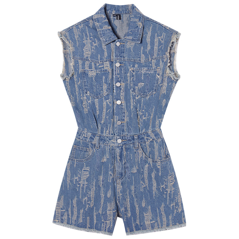 허리 캐주얼 느슨한 소매 소매 데님 드레스