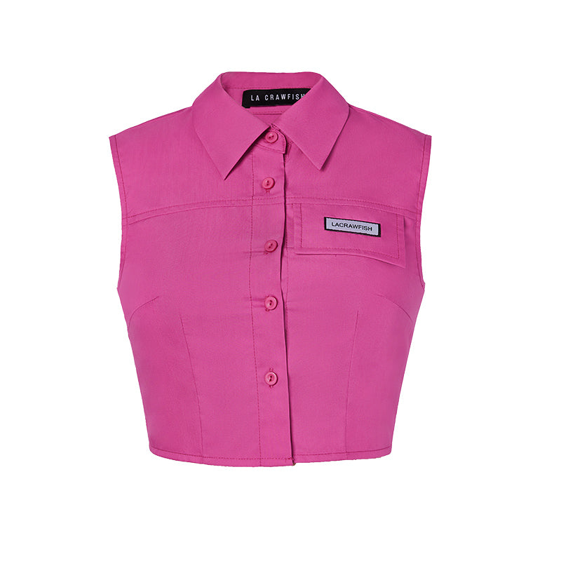 Short Slim Fit Collar Sleeveless Shirt Top