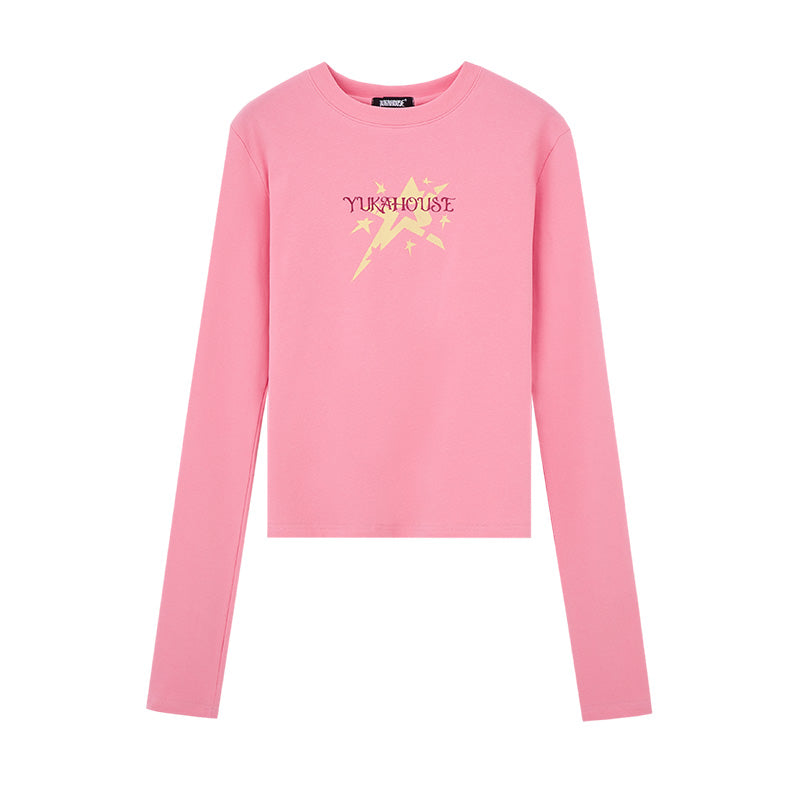 Star Print Slim Crew Neck Top