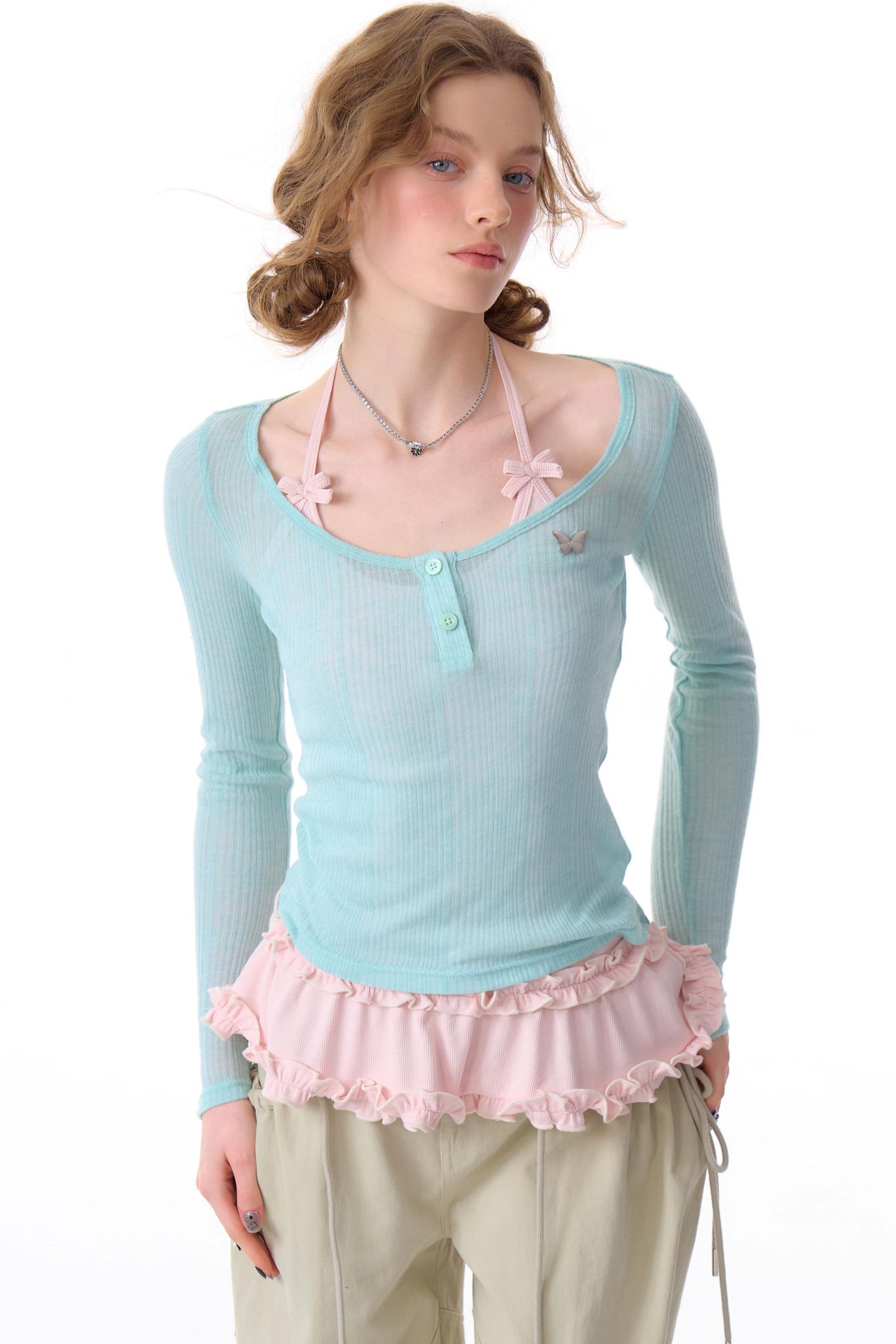 Semi-Sheer Slim Long Sleeve T-Shirt