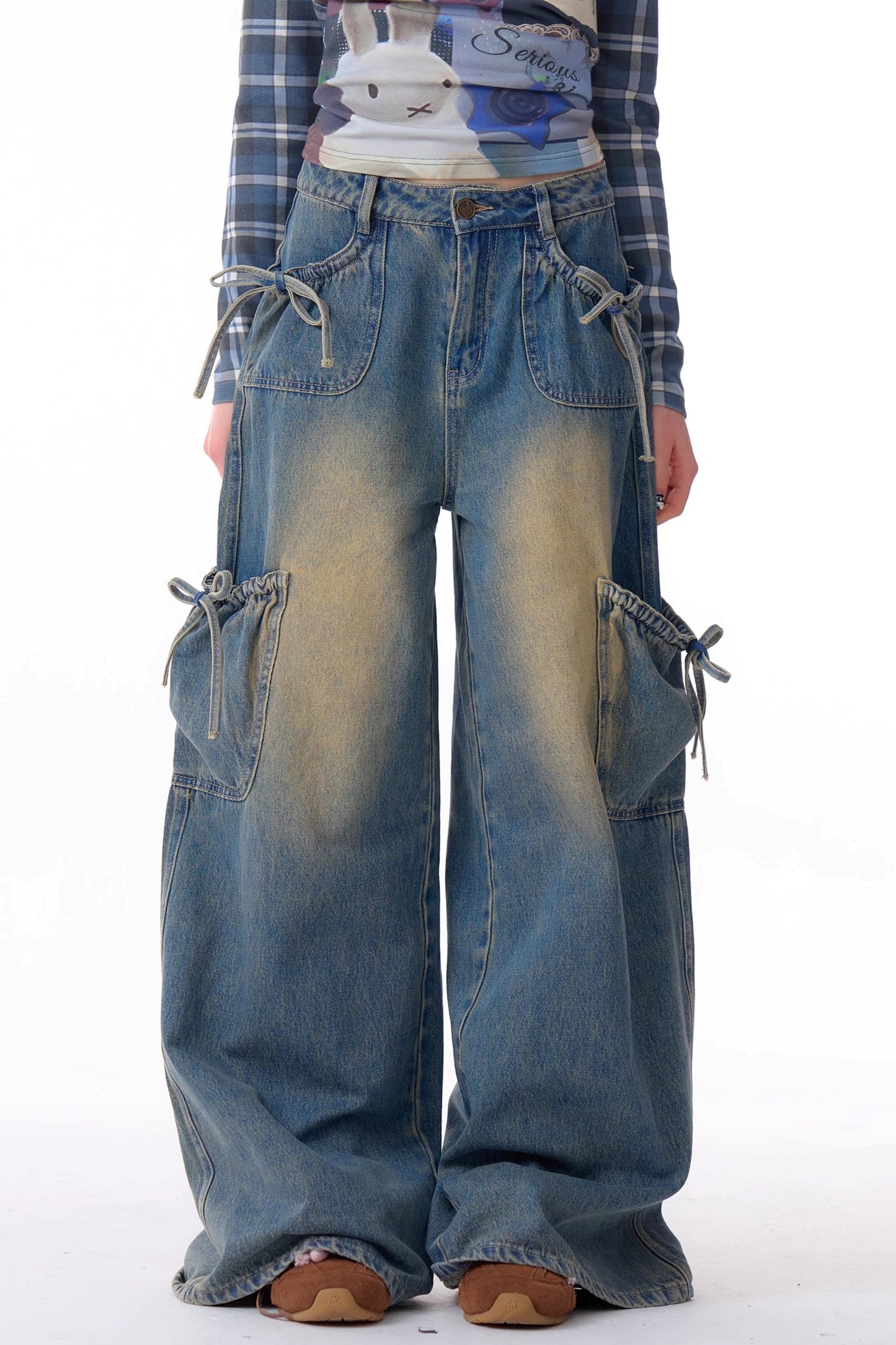 High-Waist Cargo Wide Pants