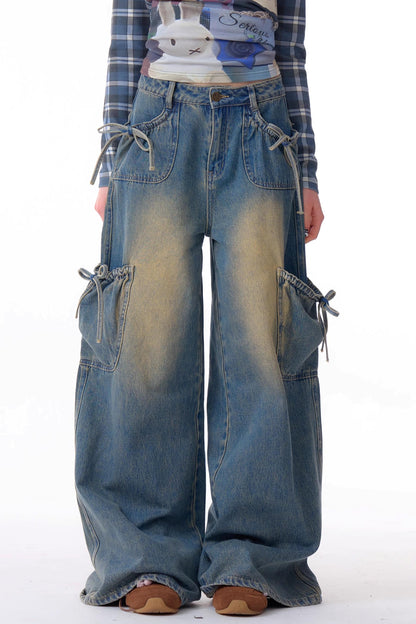 High-Waist Cargo Wide Pants