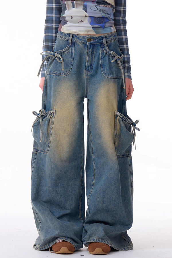 High-Waist Cargo Wide Pants